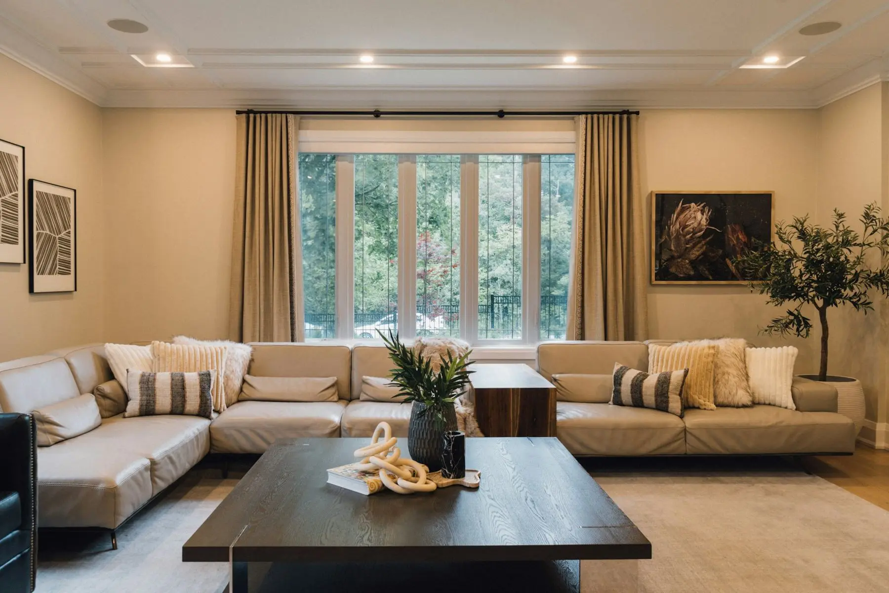 Bright living room with mountain views