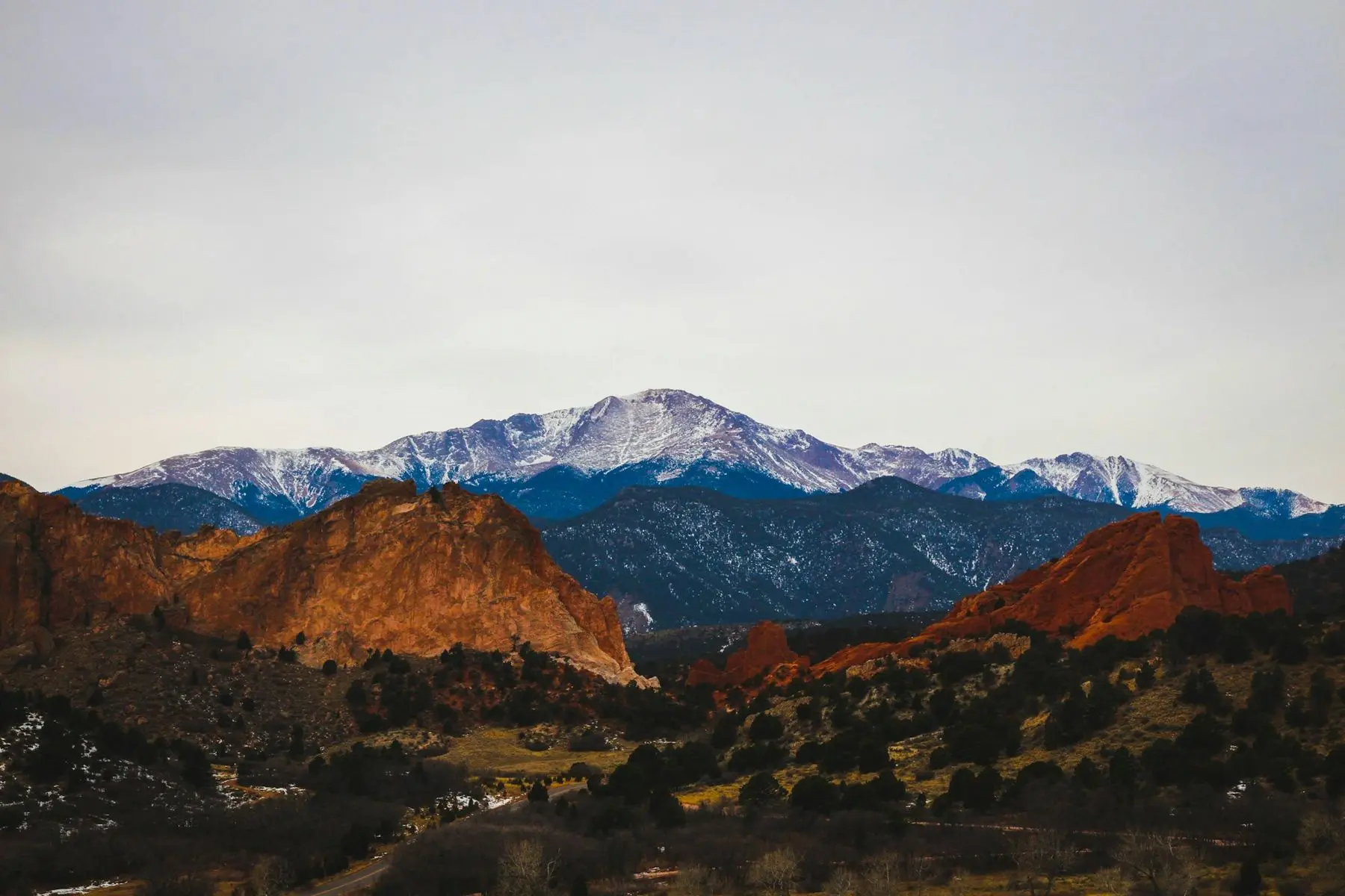 Red rock formations below the Front Range near Colorado Springs